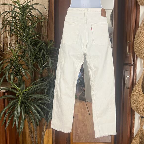 Levi’s Wedgie Straight Jeans 27 White | Y2K High Rise Raw Hem Ankle Denim Pants - Picture 15 of 15